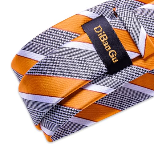 Image of DiBanGu Mens Striped Tie Silk Woven Necktie and Pocket Square Cufflinks Tie Clip Set Wedding Business Formal Gift Tie for Men