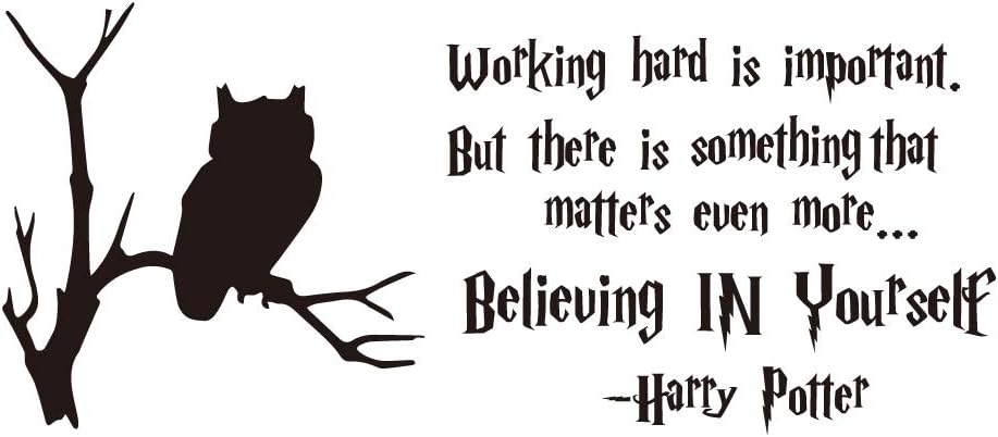Working Hard is Important But There is Something That Matters Even More… Believing in Yourself Vinyl Wall Decal Inspirational Quotes Owl Tree Art Letters Kid's Room Movie Décor