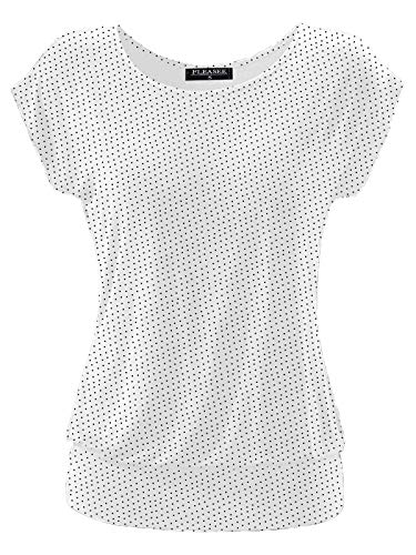 Fleasee Damen T-Shirt Kurz Ärmel Bluse Stretch Lässig Tunika Allover...