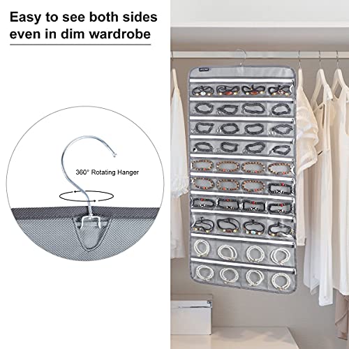 Anzorg 80 Zippered Pockets Hanging Jewelry Organizer For Holding Jewelries Dual-Sided Accessory Display Holder For Earrings Bracelets Rings (80 Zippered Pockets-Grey) #TOP5