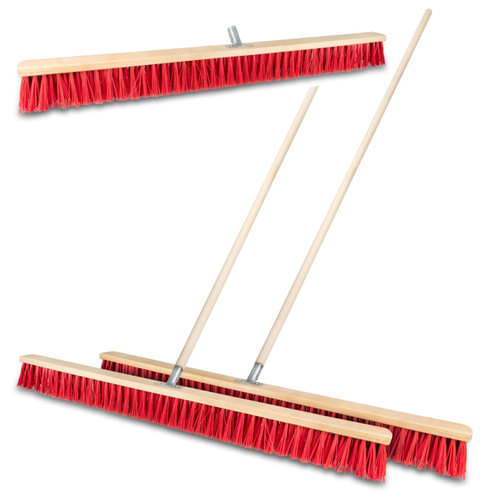 2 scope da strada, 100 cm, con manico da 150 cm, in legno, per esterni, scopa industriale, robusta con setole stabili, per cortile, giardino e marciapiedi (100 cm + manico 150 cm)
