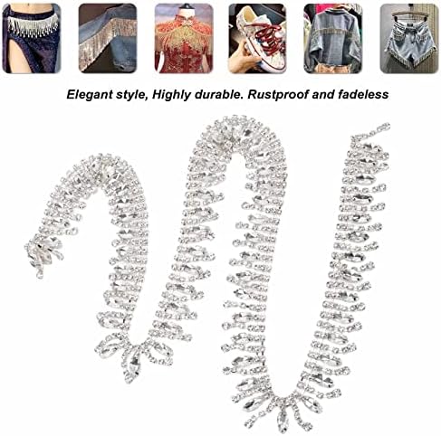 Hapivida 1 Yard Rhinestones Tassel Chain 3cm Width Bling Diamante Diamond Trim Ribbon Fringe Embellishment for Sewing Crafts Wedding Party Chothing DIY Decoration(Silver)