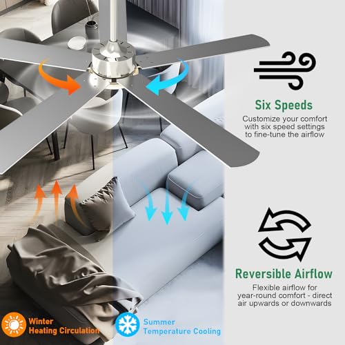Airwit 60005 52 Inch Ceiling Fan With Light And Remote, Mid-Century Modern Fan Light For Living Room, Brushed Nickel Ceiling Fan With Led Lights, 3Cct, Indoor Outdoor Farmhouse Ceiling Fan For Bedroom, Silver thumb #5