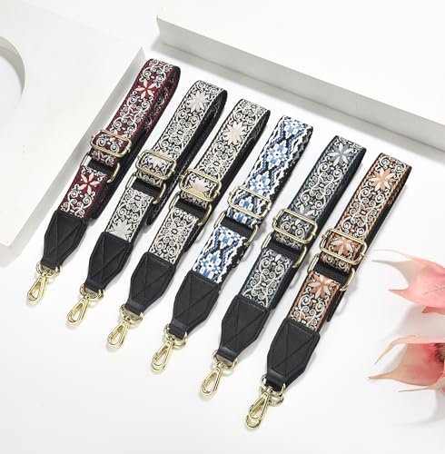 Image of Purse Strap,1.5 inch Leather End Shoulder Strap Adjustable Replacement,Retro Multi-Pattern Crossbody Bag Straps
