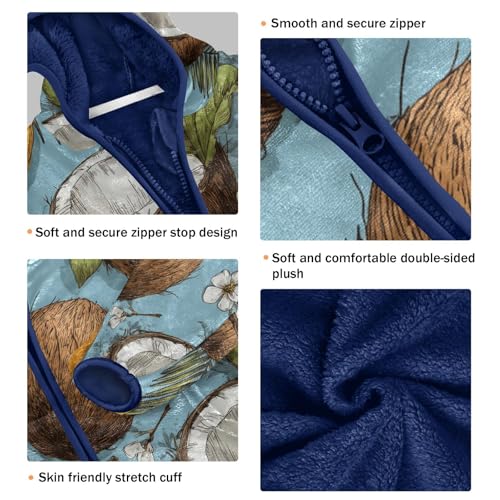 Tropical Coconut Floral Design Toddler Fleece Jacket Girl Boys Hooded Fleece Jacket Coat Warm Outwear Zip-up 3-10T3