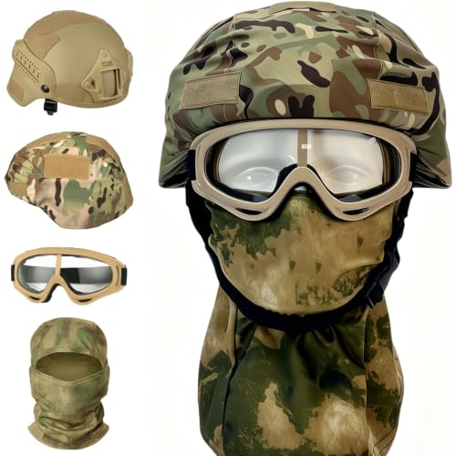 Airsoft Helmet,Helmet Cover Googles Mask and Tactical Helmet | Tactical Helmet,Camo Helmet Cover,Balaclava Mask,Anti Fog Googles for Military Costume, Airsoft Gear