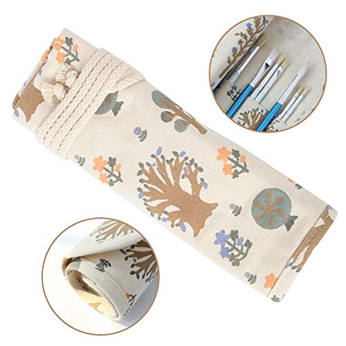 Image of 20 Slot Paint Brush Holder,Canvas Pencil Roll,Portable Roll Art Supply Paintbrush Case for Paintbrushes Pens Markers, for Watercolor Acrylic, Makeup Brush Roll Organizer