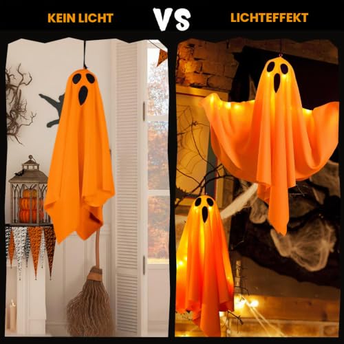 CNMTCCO 4 Stück Halloween Hängende Gespenster mit LED Lichtern, Dekorationen für Party, Terrassentür, Fenster, Baum, Veranda, Haus, Rasen… – Ansicht 5