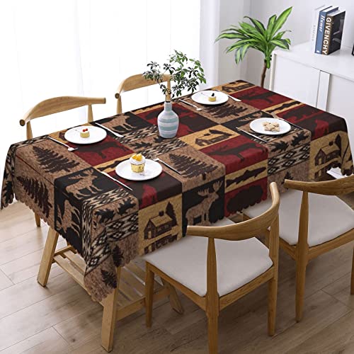 Celuce Lodge Bear Deer Fish Printed Rectangular Tablecloth 54X72In Washable, Oil And Water Resistant For Table Parties And Camping #TOP1