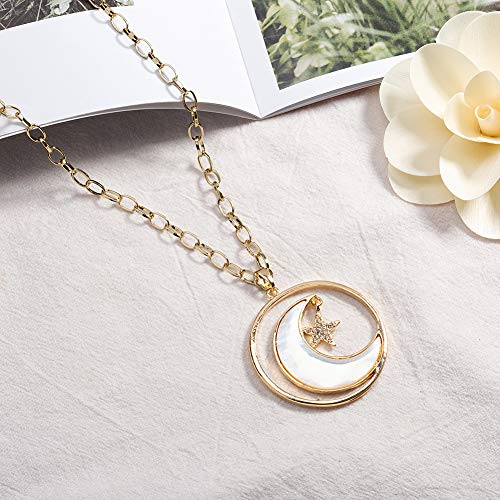 Welbijoux Necklace Pendant Moon Star Sweater Layered Y Statement Bohemian Chain Girls Women Mother Jewelry With Gifts Box (Gold) #TOP4