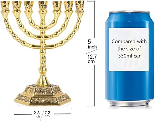 Miniatura 3 de 12 tribus of Israel Menorah 7 ramas del templo de Jerusalén 5 pulgadas dorado