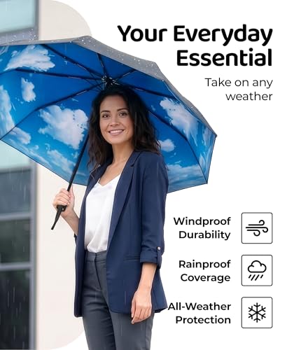 Image of Repel Windproof Travel Umbrella - Compact & Withstands Winds up to 100MPH, Strongest Premium Auto Folding Umbrella for Rain and Sun - Durable, Light & Portable for Women & Men, Fits Backpacks & Cars