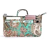BTSKY New Printing Handbag Organizers Inside Purse Insert-High Capacity 13 Pockets Bag Tote Organizer with Handle Peacock Flower