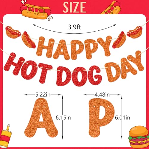 Image of Hot Dog Day Banner, Summer Barbecue Party Decorations | Summer BBQ & Cookout Party Sign, National Hot Dog Day Decorations, Pre-Strung Food Theme Party Decor