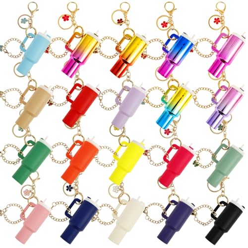 FAMIWIN 20PCS Mini Tumbler Keychains Accessories for Stanley Cup Chapstick Lip Balm Holder for Women Purse Handbag