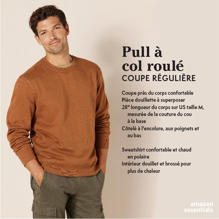 Amazon Essentials Sweat-Shirt Homme Col Rond en Polaire, Molleton Coton-Polyester Dos Brossé, Coupe Classique (Grandes Tailles) - Image secondaire