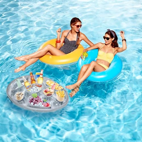 Suporte de bebida flutuante inflável para piscinas, banheira de hidromassagem com 8 furos, boia para