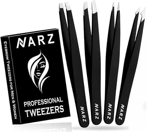 Professionelle Pinzette für Gesichtshaar, Damen und Herren, Edelstahl, Präzisionspinzette für eingewachsene Haare, Pinzetten für Männer und Frauen, 4 Stück Cover