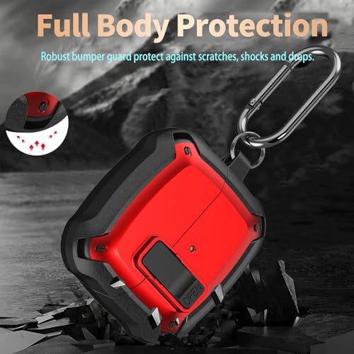 Image of Galaxy Buds 3 Pro /3 /3 FE Case Cover with Secure Lock Clip, Shockproof Samsung Galaxy Buds3 /3 Pro 2024 /3 FE 2025 Protective Hard Cover Shell with Carabiner&Cleaner kit for Men Women, Black /Red