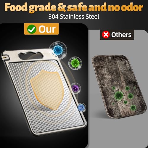 Stainless Steel Cutting Board for Kitchen, Non Toxic Large Chopping Board Double Sided Non-slip Scratch-resistant Mesh Design with Juice Groove Food-Grade Wheat Straw PP 15×10 In Easy to Clean