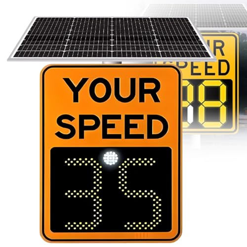 Panneau de Vitesse Radar alimenté par Solaire 20x27 Pouces, écran d'avertissement de Circulation Clignotant à LED en Aluminium avec luminosité de Gradation Automatique pour la sécurité des autoroutes