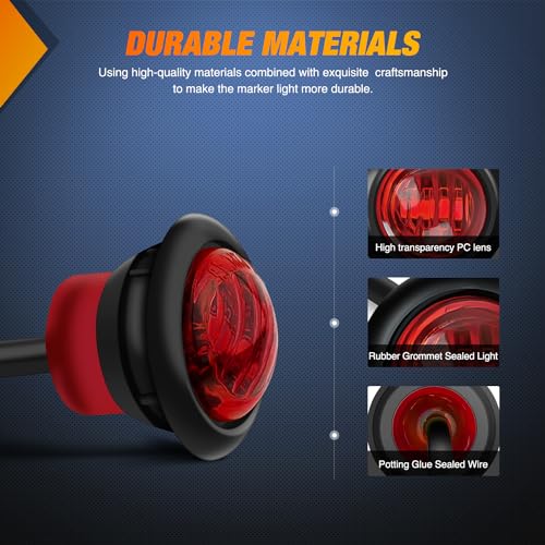Image of Nilight 3 /4 inch Round Marker Light 10PCS Red LED Clearance 2 Connectors | Side Indicator Bullet Lights IP68 Waterproof For Trailer Truck Camper Van Boat Bus Accessories, Safety Lamps