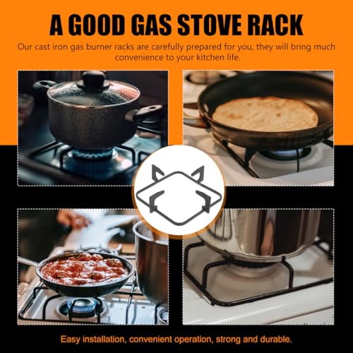 Hemobllo Black Cast Iron Gas Stove Bracket Slip Stove Top Stand for Kitchen Cooking Stable Square Holder with Heat Insulation Pan Support Rack Compatible with Gas Burner and Wok by Hemobllo - Image 2