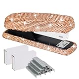 Multibey Rhinestone Stapler for Desk- Bling Crystal Desktop Stapler with 2000 Silver Staples, 25 Sheet Capacity, Elegant Office Staplers & Dazzling Desk Accessory for Women Lady (Champagne Gold)