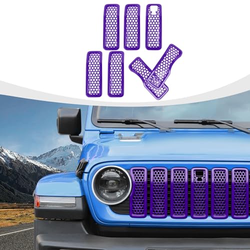 Image of RAZPOY JL Grill Inserts, 7PCS Front Mesh Grille Cover Guard Compatible with 2024 Jeep Wrangler JL 4XE & Gladiator JT, Purple (with Camera)