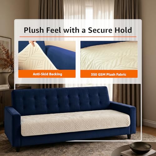 Image of Amazon Basics - Velvet Quilted Make Your Own Sofa Cover |70 x 180 cm| Microfiber Sofa Slipcover (Beige, 3 Seater)