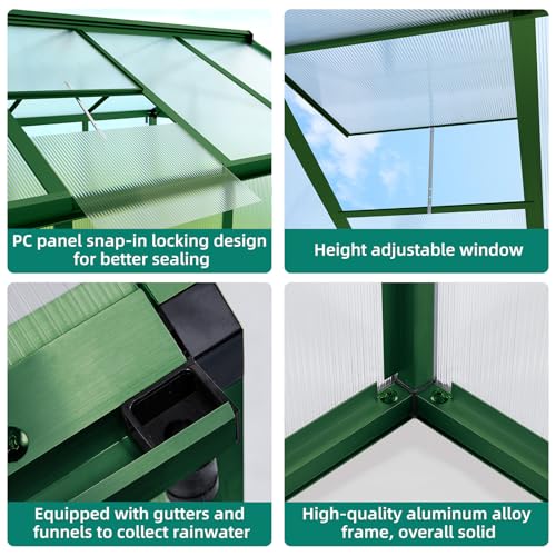 Garvee 6x8 FT Greenhouse - Aluminum Greenhouses for Outdoors, Large Polycarbonate Greenhouse with Roof Vent, Heavy Duty Walk-in Green Houses for Outside Garden, Backyard, Patio, Lawn, Easy Assembly