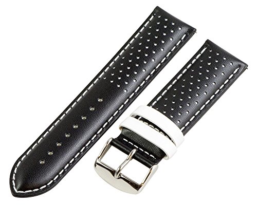 Clockwork Synergy, LLC 26mm Rally Perforated Smooth Black/White Leather Interchangeable Watch Band Strap