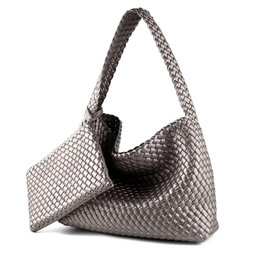 Women Vegan Leather Hand-Woven Tote Handbag Fashion Shoulder Top-handle Bag