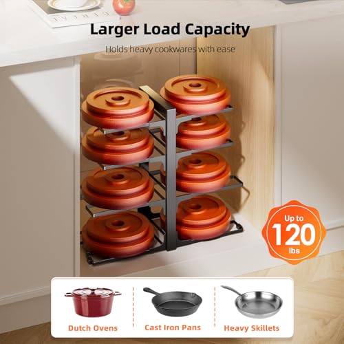 Image of MUDEELA 8-Tier Pots and Pans Organizer under Cabinet, 15.9 inch H Heavy-duty | 120LBS capacity, 2 Installation Options, Adjustable pot rack holds cast-iron pans, skillets, griddles and shallow pot