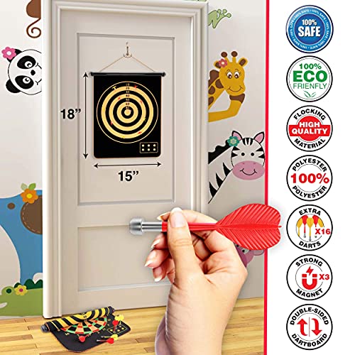 Fungenix Magnetic Dart Board For Kids - Indoor Outdoor Darts Game, 16Pcs Magnetic Darts, Double Sided Board Games Set, Best Toys Gifts For Teenage Age 5 6 7 8 9 10 11 12 13 14 15 16 Years Old Boys #TOP5