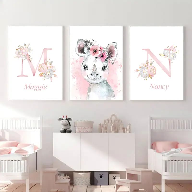 3 Affiches Prénom Enfant Style Cygne - 30x40cm, Toile HD - Décoration Chambre Fille