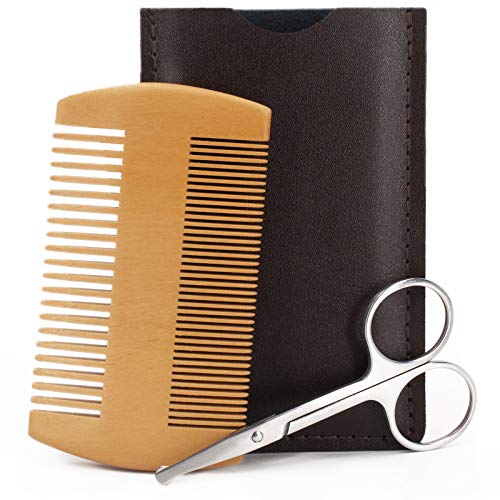 Wooden Beard Comb Kit for Men, Fine Dual Action Beard Combs from Handmade 100% Natural Scent Green Sandalwood, Mustache Comb Great for Grooming Beards and Mustaches.