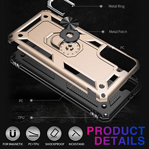 Image of Case for Samsung Galaxy S21 5G Case Heavy Duty with Built in Screen Protector Hard Armor Military Anti-Fall Bumper Cover for Samsung S21 5G 6.2 2021 Phone Cases with Magnetic Ring Kickstand (Gold)
