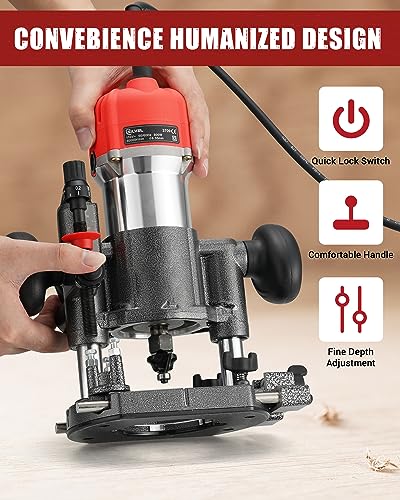 Silvel Plunge Router, 110V 800W Compact Wood Router With Fixed Base, 30000Rpm Wood Trimmer Router Combo Tool With 6 Speeds For Woodworking thumb #4