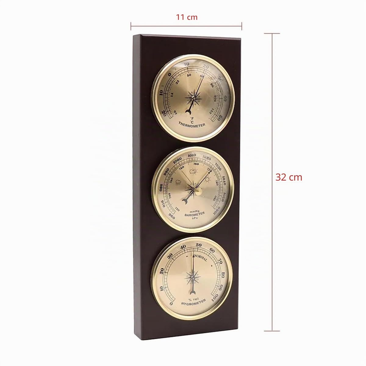 VINGAA Termometro e igrometro 3 in 1 con barometro, stazione meteo analogica, telaio in legno, montaggio a parete, casa, barca da pesca, cameretta dei bambini, ufficio
