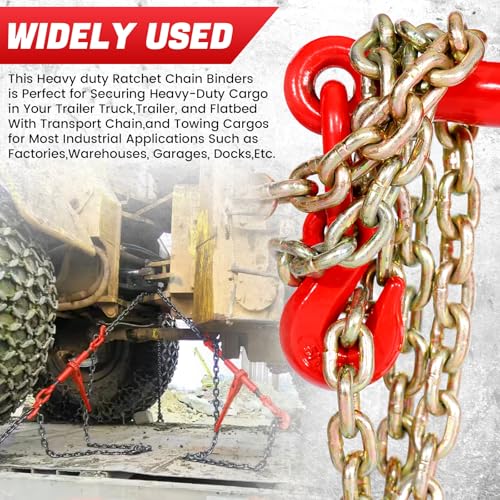 Image of 4 Pack Ratchet Chain Binder 3 /8 inch-1 /2 inch with G70 Hooks 9200 lbs WLL for Heavy Equipment, Farm, Construction, Industrial Hauling