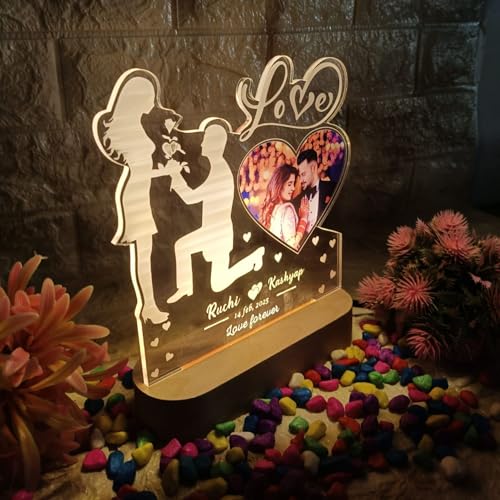 Image of Personalized Multi LED Night Light with Custom Photo & Names, Proposal Design, Heart-Shaped Display, Customizable Wedding Gift for Couples, Anniversary, Valentine's Day, Proposal Keepsake