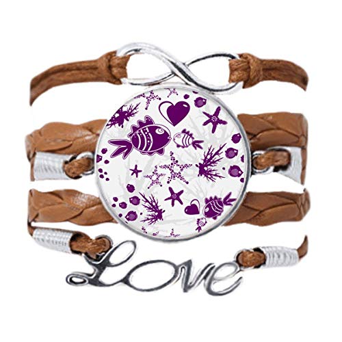 Bracelet poisson et animaux marins en cuir noir torsadé