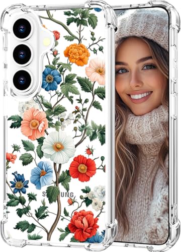Coque Samsung S26+ Plus antichoc fleurie avec bumper airbag transparent par Hungo