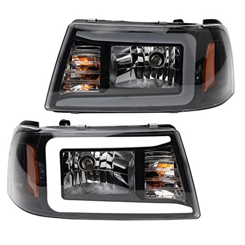 Image of TRQ Performance Driver and Passenger Side Headlight Assembly Set Black Housing Clear Lens Compatible with 01-11 Ford Ranger