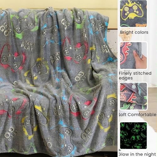 Image of Happy Hues Gaming Glow in The Dark Blanket-200 x 150 cm- Super Soft Fluffy Flannel Fleece All Season Blanket for Babies-Toddlers-Kids & Teens Boys & Girls- Best Gifting Ideas for 0-15 Years