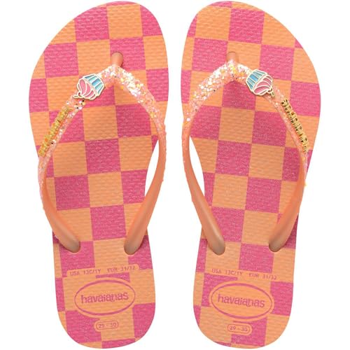 Havaianas Kids Slim Glitter Flip Flops - Kids' Summer Sandals for Girls - Peach, 3Y Big Kid2