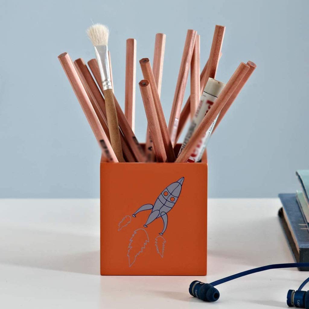 Portalápices Naranja, Caja de Madera para bolígrafos, Organizador de Escritorio de Uso múltiple, Caja de Almacenamiento de Madera Natural ecológica, portalápices
