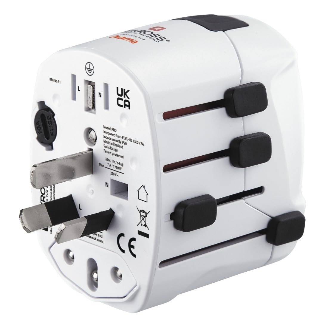 Hama Adapter podróżny na całym świecie (uniwersalny adapter podróżny do ponad 150 krajów, typ G/typ B/typ I/typ J/typ L/typ N, do urządzeń z wtyczką typu C, E i F, zestyk ochronny, wymienny