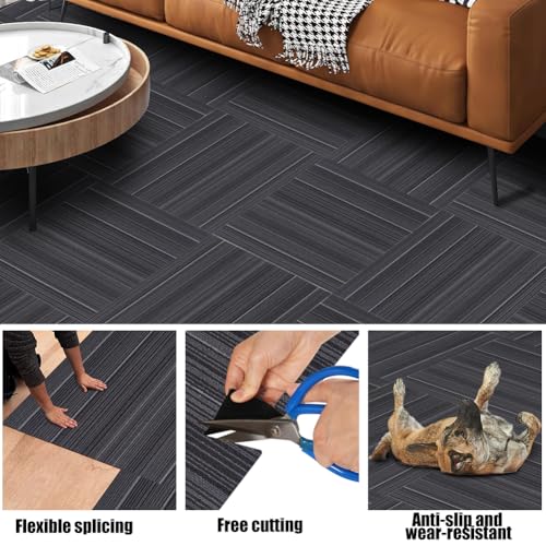 Boshuele 24 inch x 24 inch Carpet Tiles upholstered Non-Slip Carpet Squares Reusable Easy to Install Indoor and Outdoor Office Home Decor Flooring (Black, 18 PCS) by Boshuele - Image 3